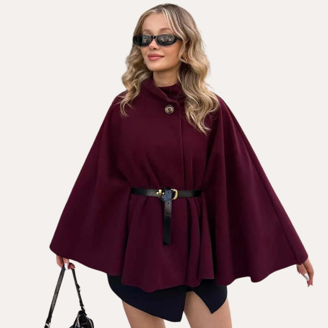 Dames Wollen Cape Mantel – Effen, Casual voor Herfst en Winter