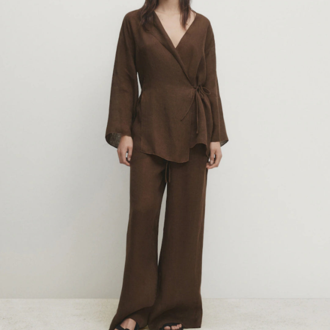 AMINA Kimono Set voor dames | Luchtige tweedelige outfit met lace-up detail en elegante pasvorm