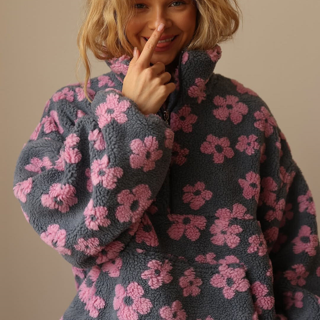 Laluna | Dames trui met bloemenprint van zachte sherpa – boho en comfortabel voor de herfst