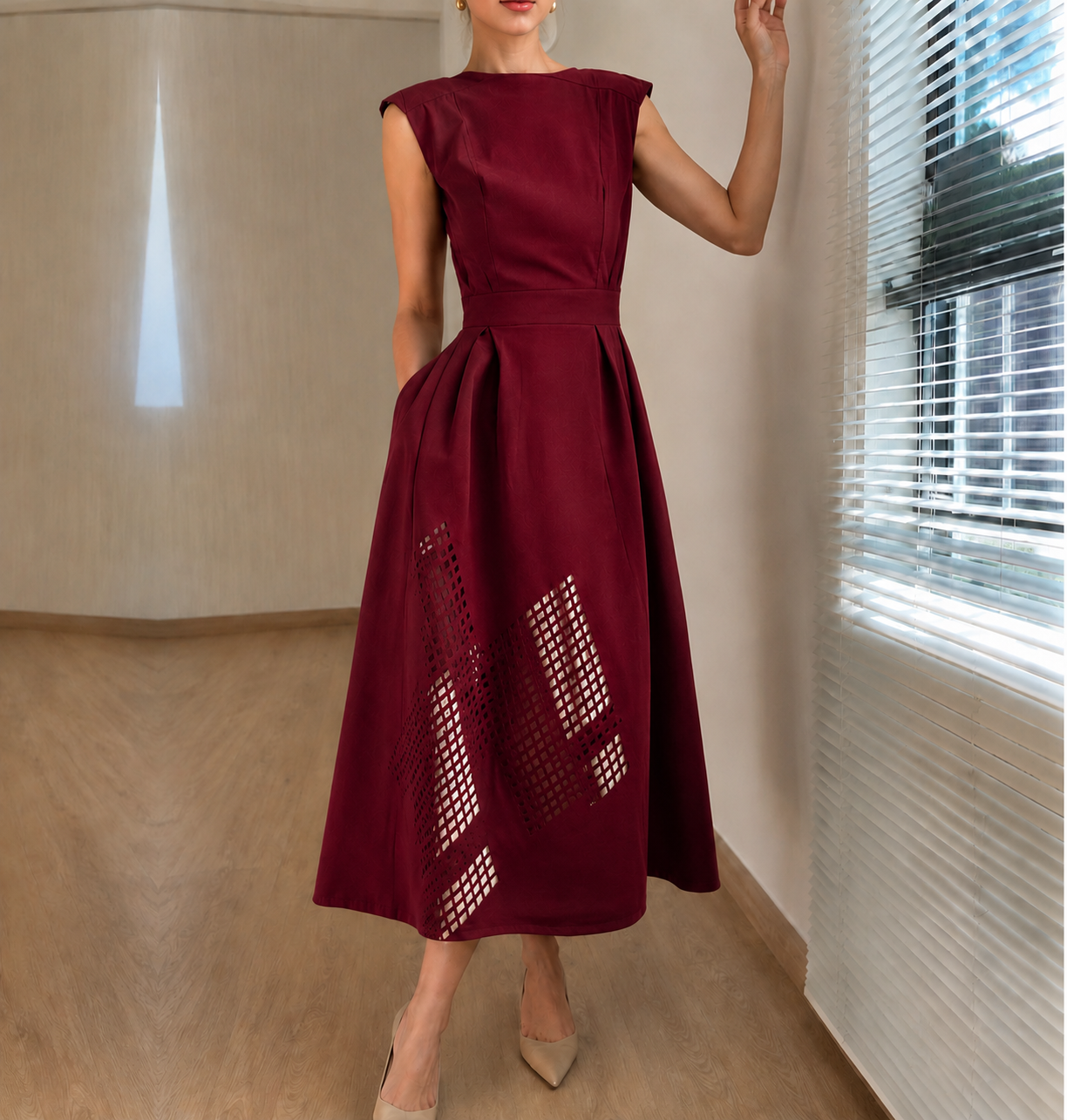 Nanda | Dames Mouwloze Jurk – Halflang – Relaxte Pasvorm – Luxe Ademend Materiaal