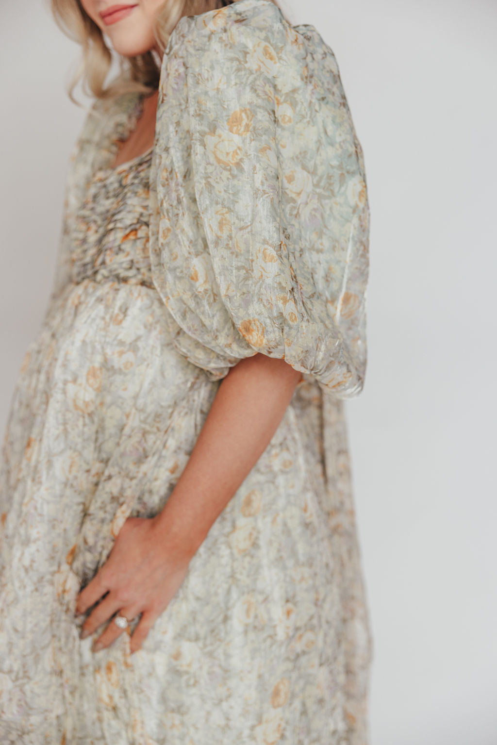 Eilina | Dames Maxi Jurk Zwangerschap – Flatterende Empire Taille en Romantische Ballonmouwen