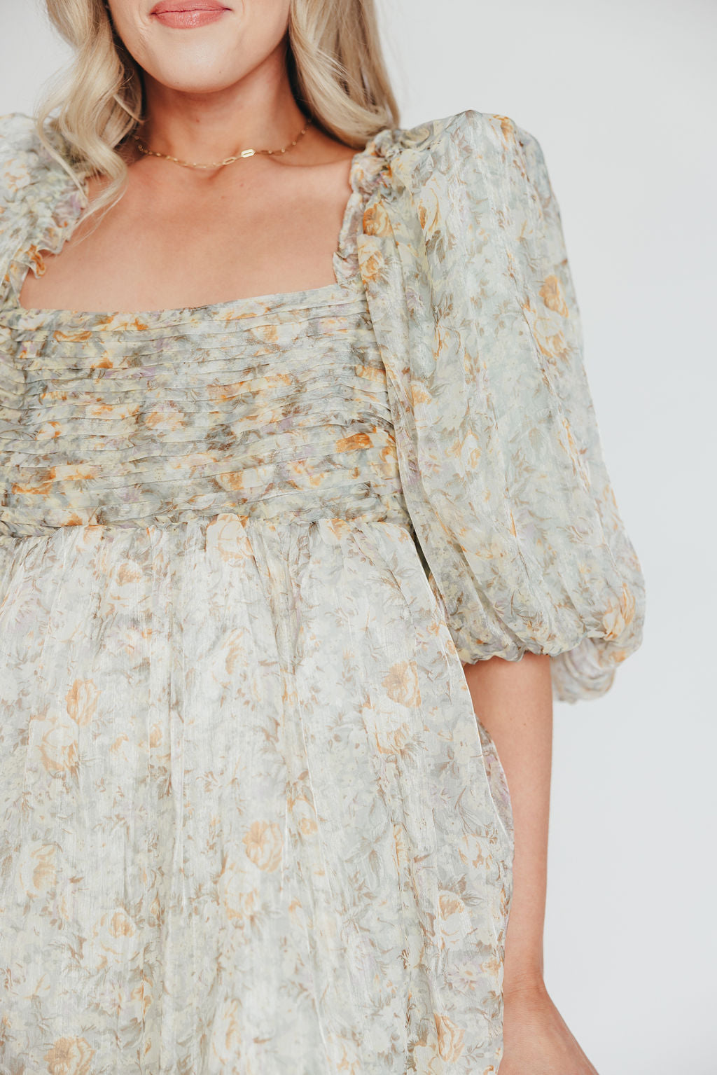 Eilina | Dames Maxi Jurk Zwangerschap – Flatterende Empire Taille en Romantische Ballonmouwen