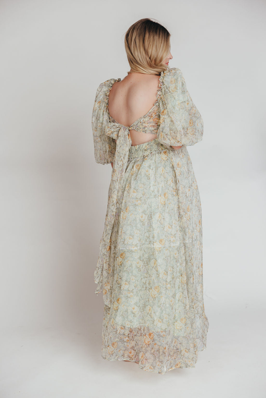 Eilina | Dames Maxi Jurk Zwangerschap – Flatterende Empire Taille en Romantische Ballonmouwen