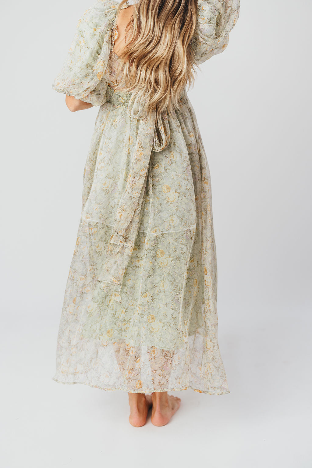 Eilina | Dames Maxi Jurk Zwangerschap – Flatterende Empire Taille en Romantische Ballonmouwen