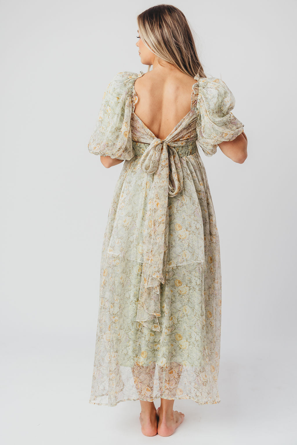 Eilina | Dames Maxi Jurk Zwangerschap – Flatterende Empire Taille en Romantische Ballonmouwen