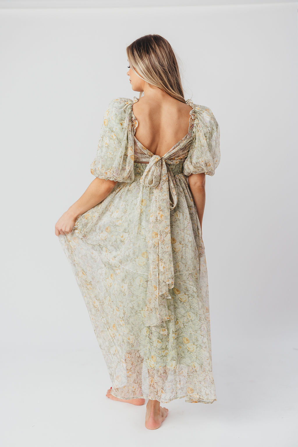 Eilina | Dames Maxi Jurk Zwangerschap – Flatterende Empire Taille en Romantische Ballonmouwen