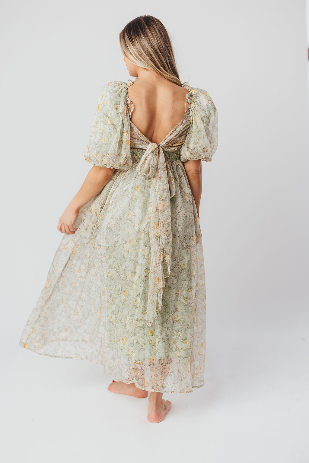 Eilina | Dames Maxi Jurk Zwangerschap – Flatterende Empire Taille en Romantische Ballonmouwen