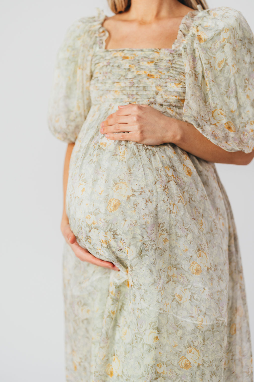 Eilina | Dames Maxi Jurk Zwangerschap – Flatterende Empire Taille en Romantische Ballonmouwen