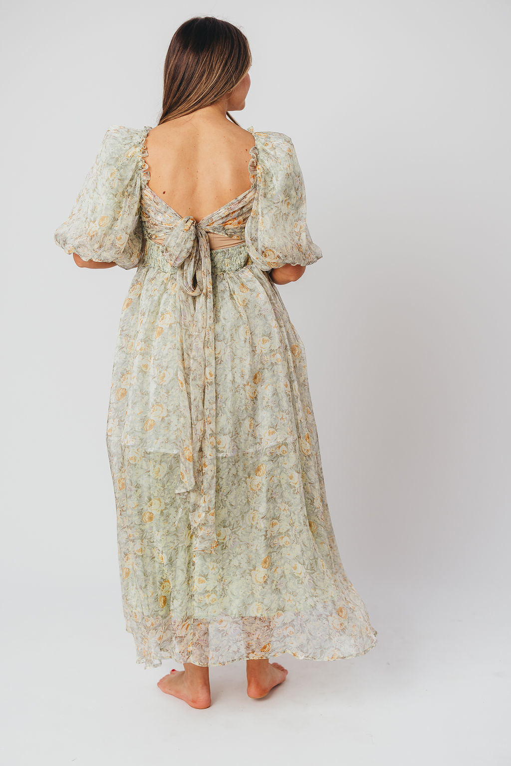 Eilina | Dames Maxi Jurk Zwangerschap – Flatterende Empire Taille en Romantische Ballonmouwen