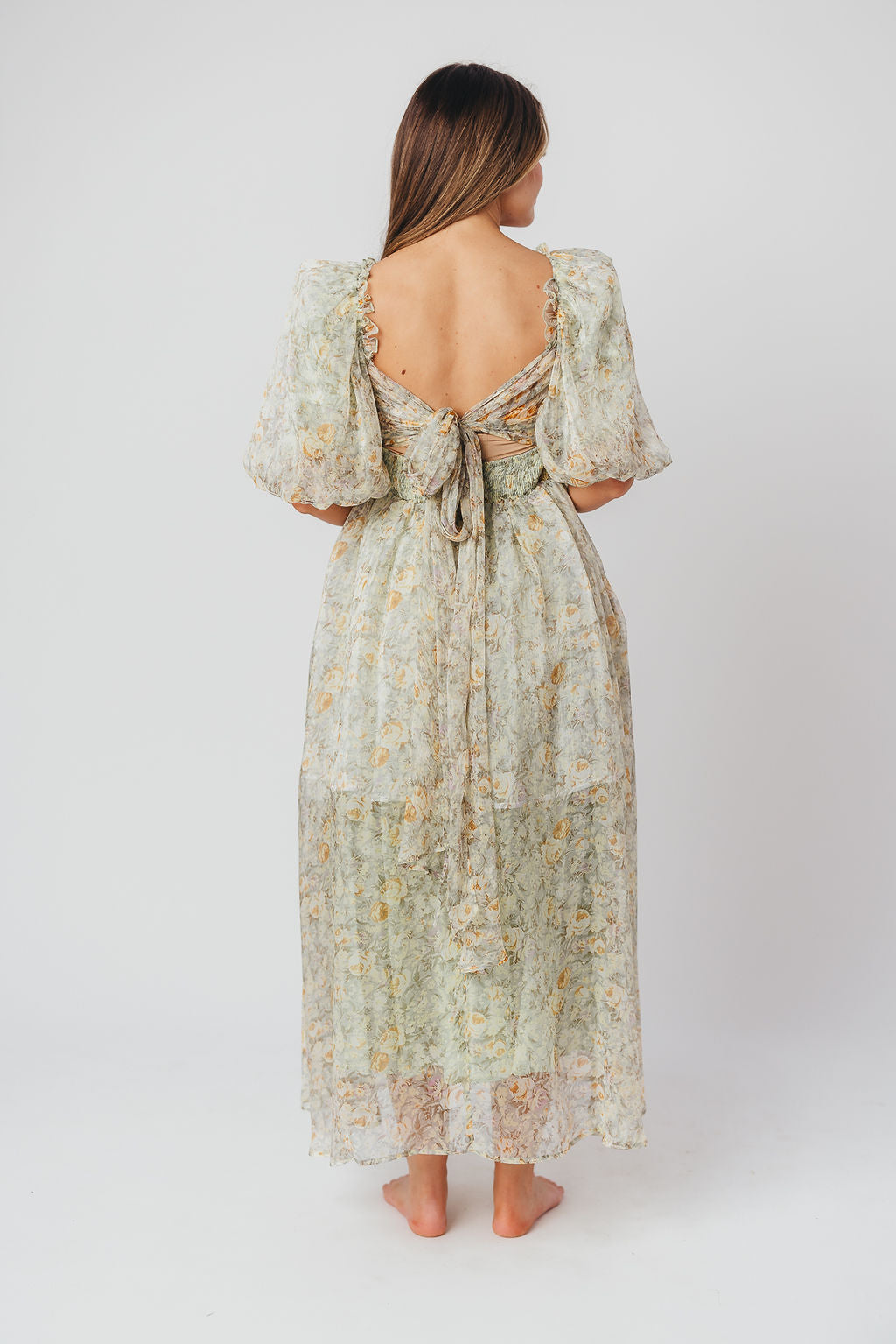 Eilina | Dames Maxi Jurk Zwangerschap – Flatterende Empire Taille en Romantische Ballonmouwen
