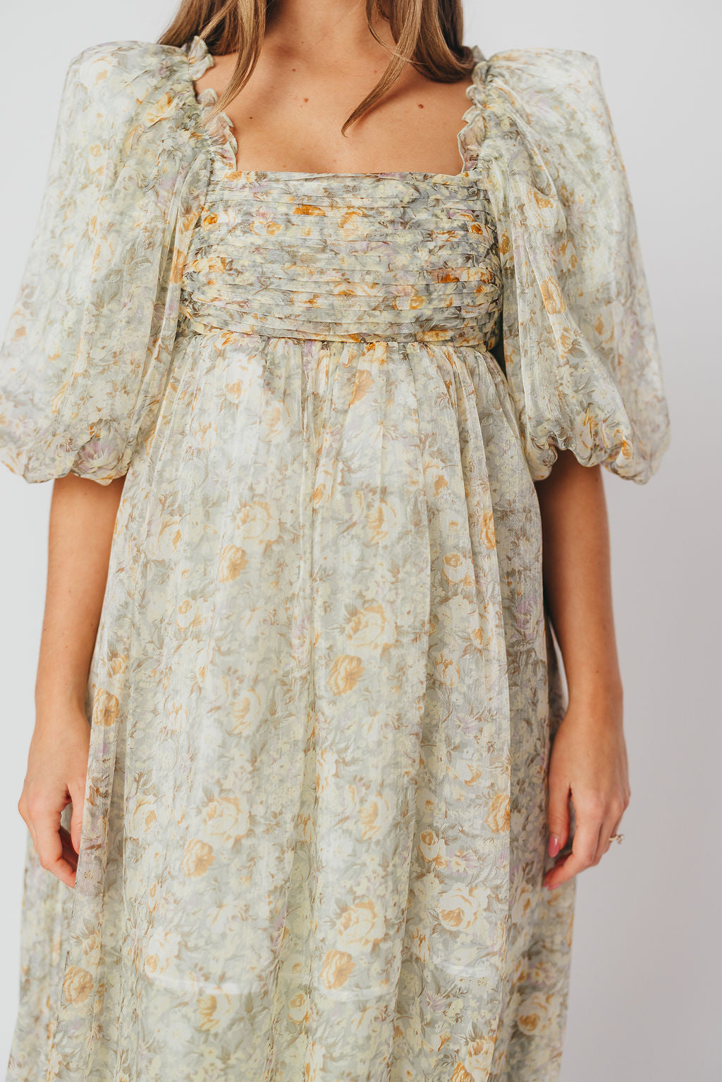 Eilina | Dames Maxi Jurk Zwangerschap – Flatterende Empire Taille en Romantische Ballonmouwen