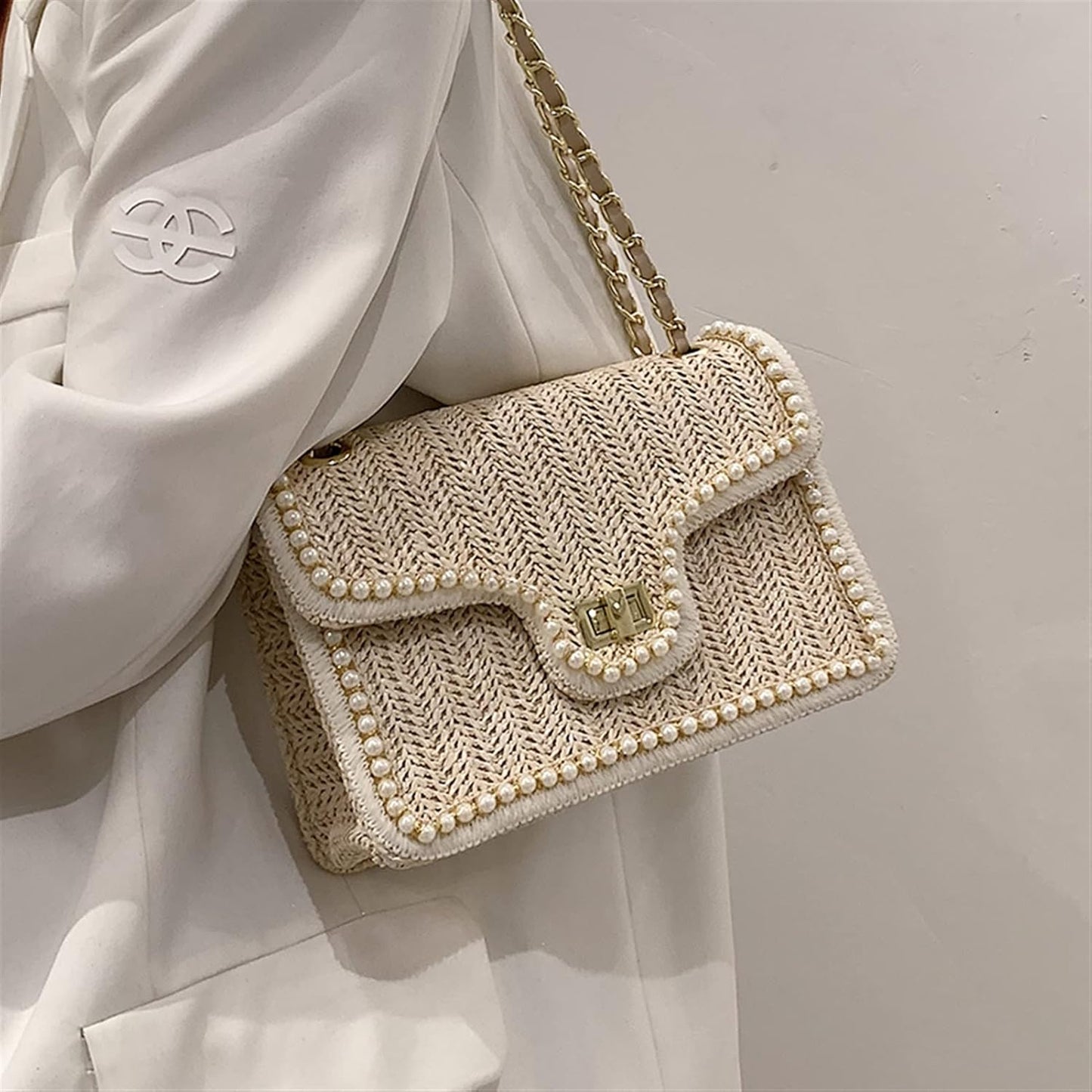 Madelaine | Rieten Handtas met Pareldetail