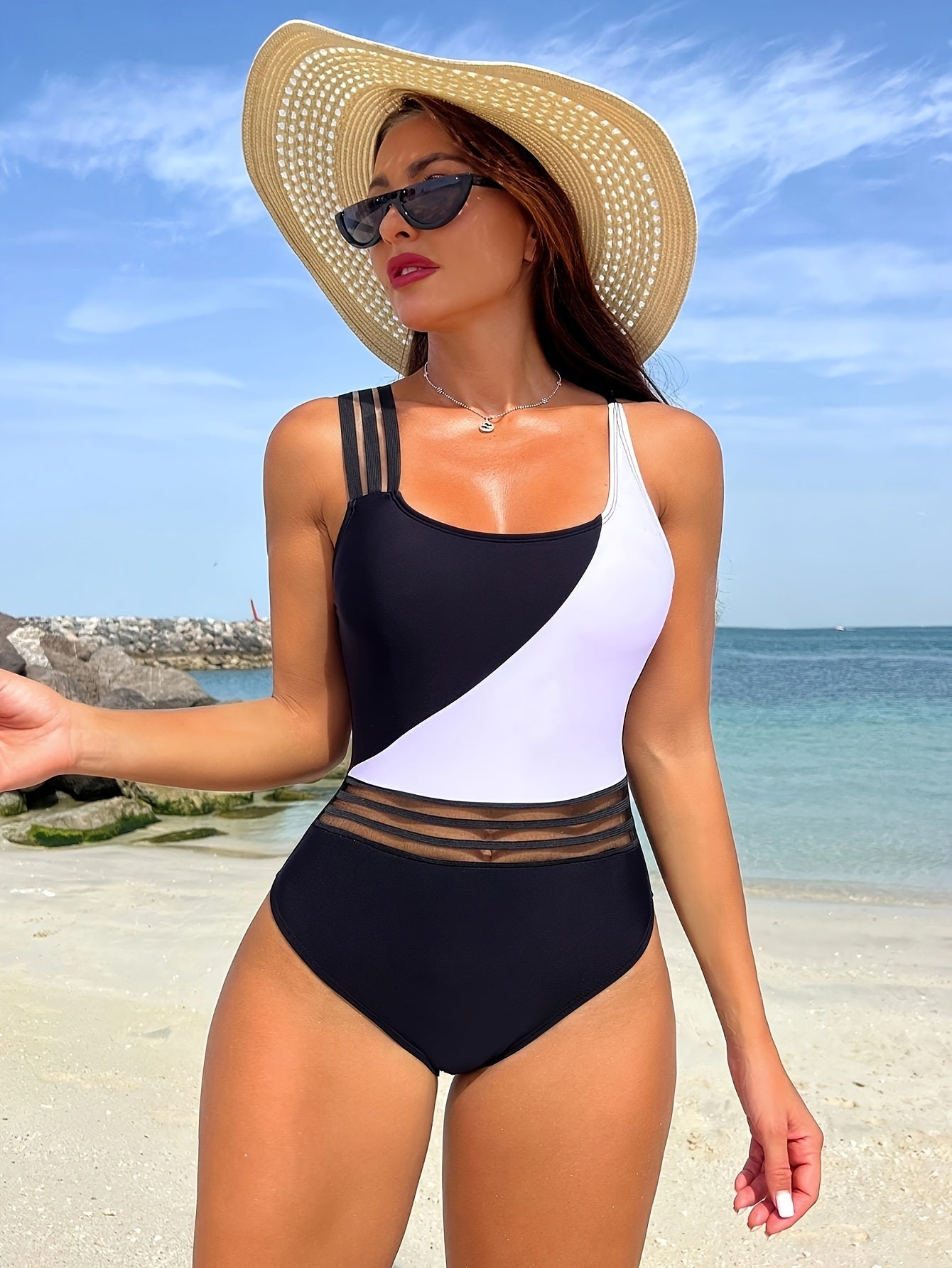 Manon | Zwart Wit Badpak voor Dames – Elegant, Flatterend & Tijdloos Design - Perfect Voor de Zomer