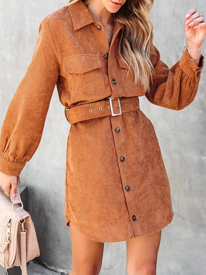 Gerdien | Mini-Jurk voor Dames – Tijdloze Elegantie met Corduroy Stof