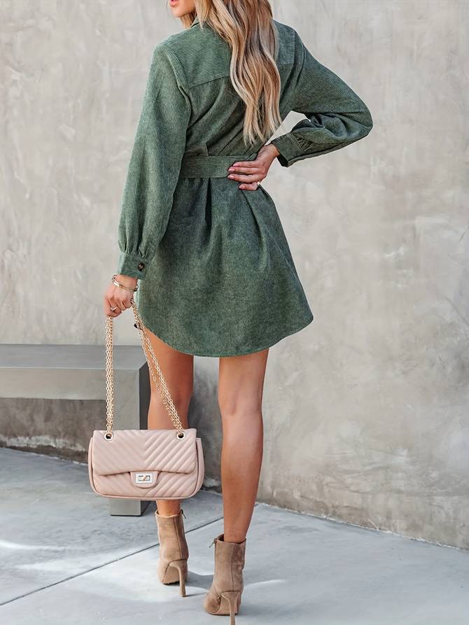 Gerdien | Mini-Jurk voor Dames – Tijdloze Elegantie met Corduroy Stof