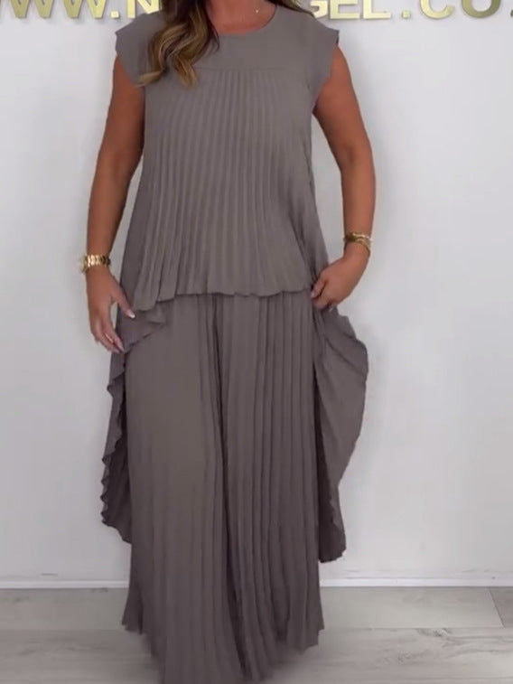 Elvira | Dames Two-Piece Set met Plissé & Wide-Leg – Slankmakend & Comfortabel Design