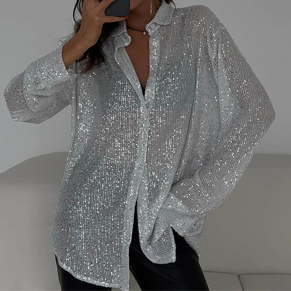 Glimmende Party Top voor Dames met Pailletten | Losvallende Blouse voor Feestelijke Avonden