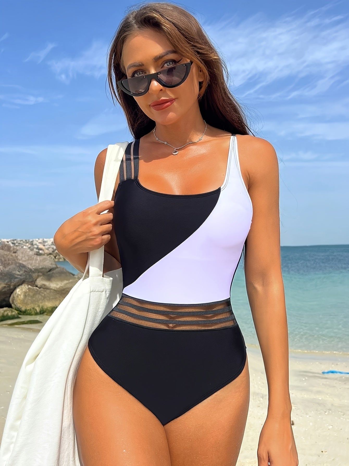 Manon | Zwart Wit Badpak voor Dames – Elegant, Flatterend & Tijdloos Design - Perfect Voor de Zomer