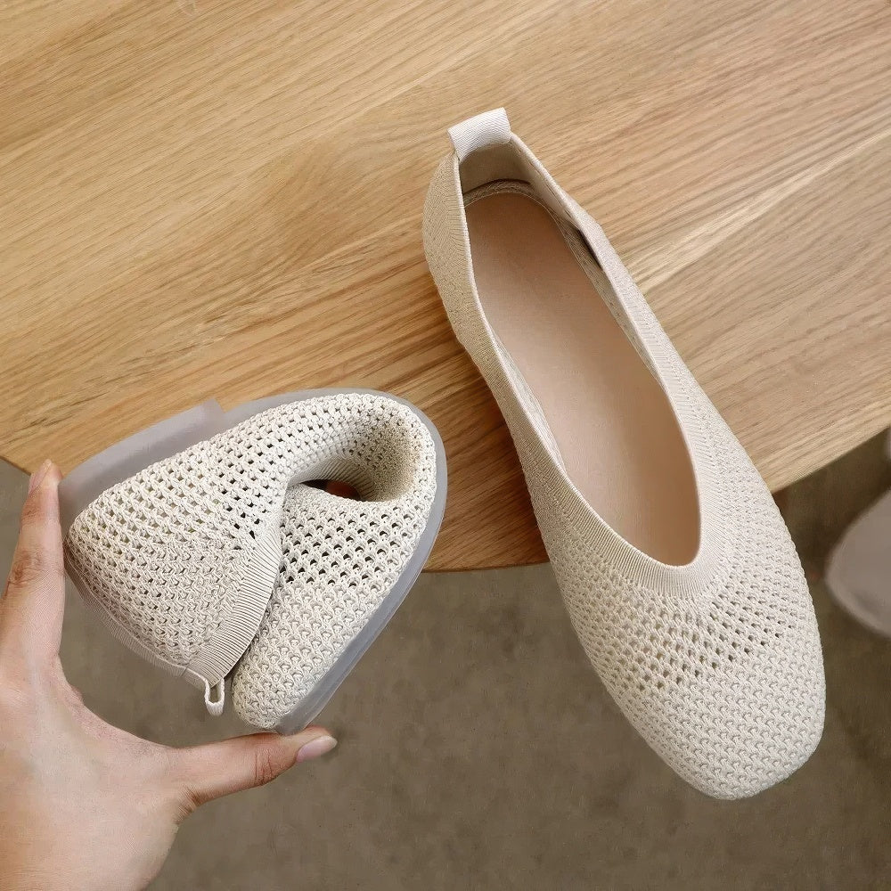 Ademend Mesh Damesschoenen | Platte Schoenen met Vierkante Neus en Hollow-Out Design