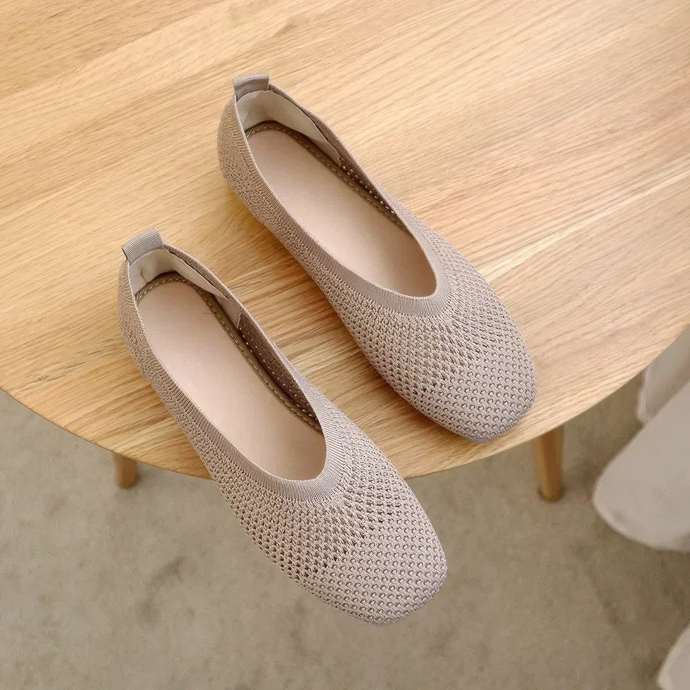 Ademend Mesh Damesschoenen | Platte Schoenen met Vierkante Neus en Hollow-Out Design