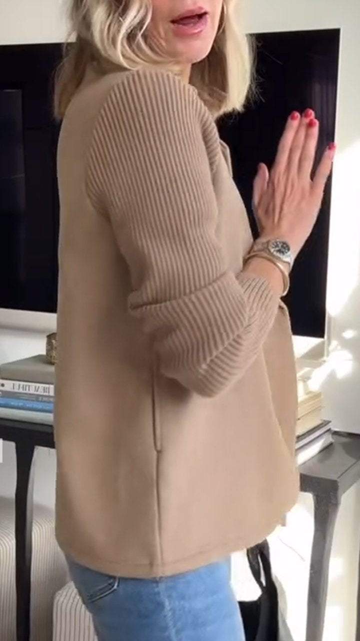 Dames Blazer met Gebreide Mouwen – Tijdloos Zwart, Casual en Business Outfit