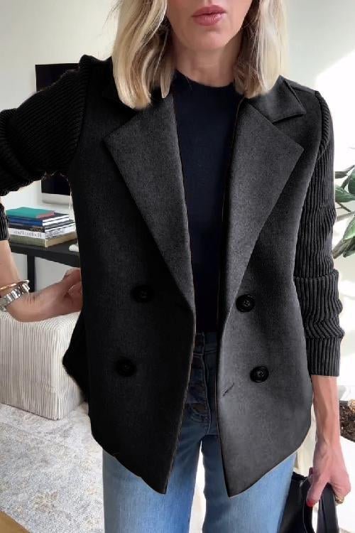 Dames Blazer met Gebreide Mouwen – Tijdloos Zwart, Casual en Business Outfit