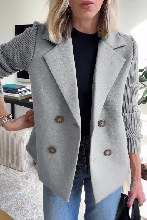 Dames Blazer met Gebreide Mouwen – Tijdloos Zwart, Casual en Business Outfit