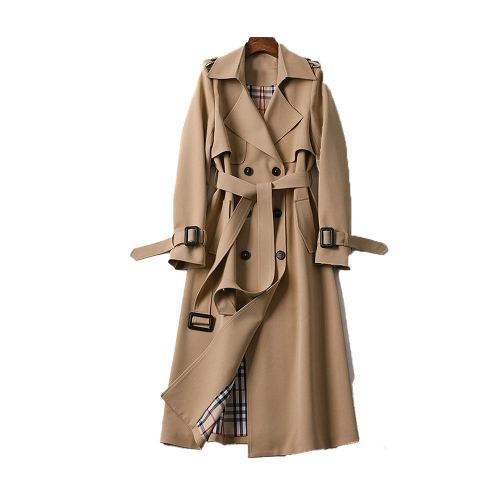 Dames Dubbelrijige Trenchcoat met Ceintuur – Klassiek, Tijdloze Jas