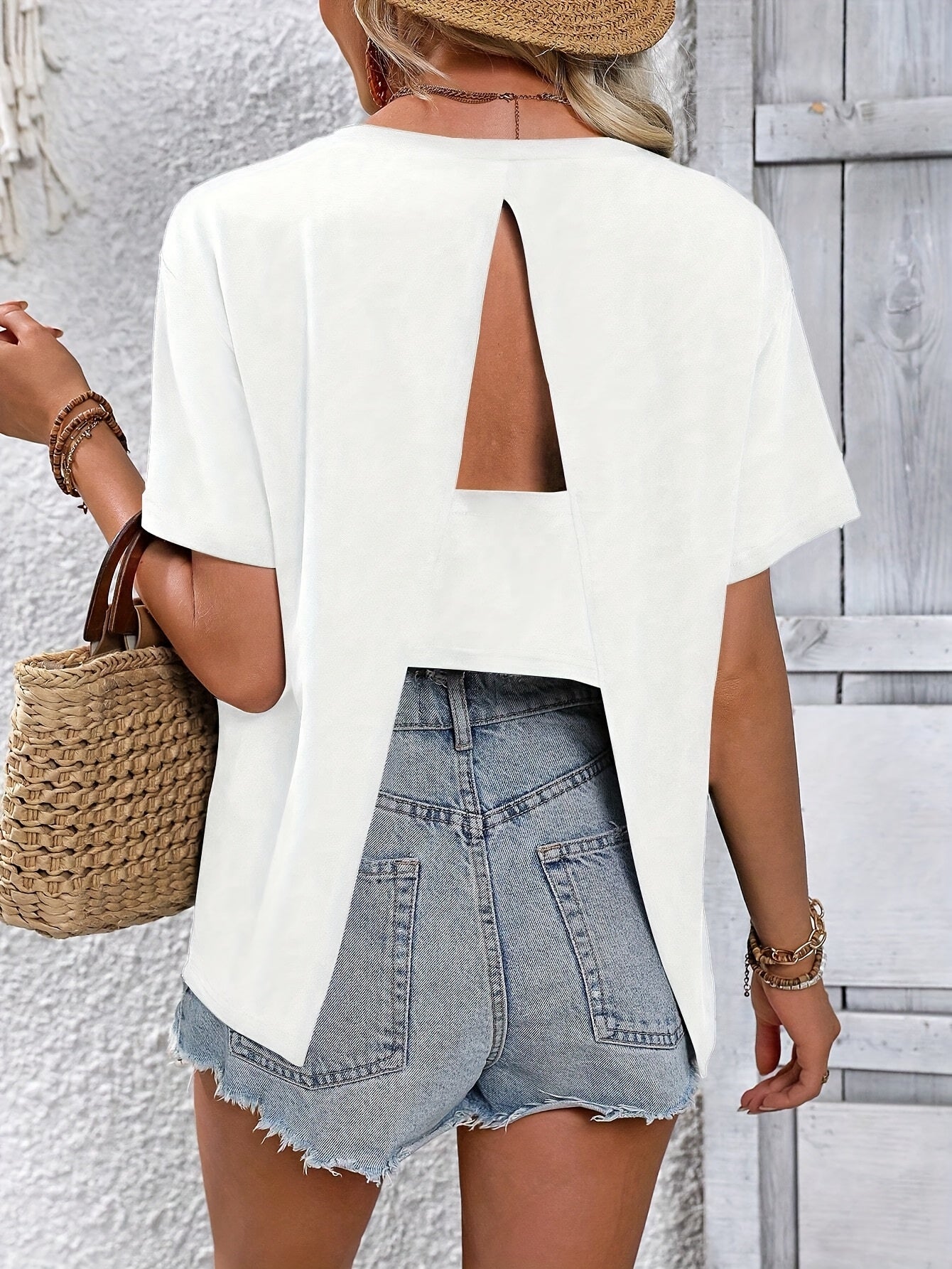 Conny | Dames Top – Open Rug, Slim Fit, Lichtgewicht Polyester
