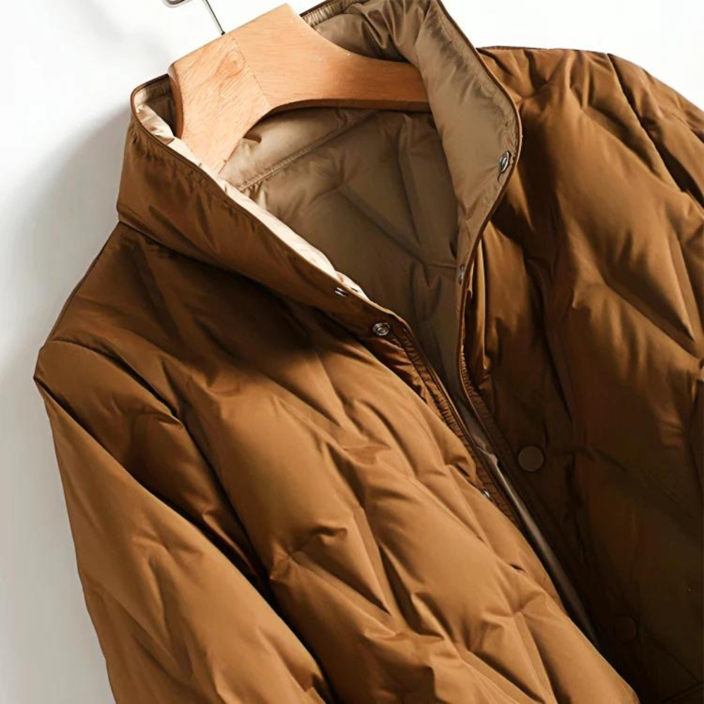Dames Mid-Length Winterjas – Nylon, Lichtgewicht Down Look, Casual & Warm
