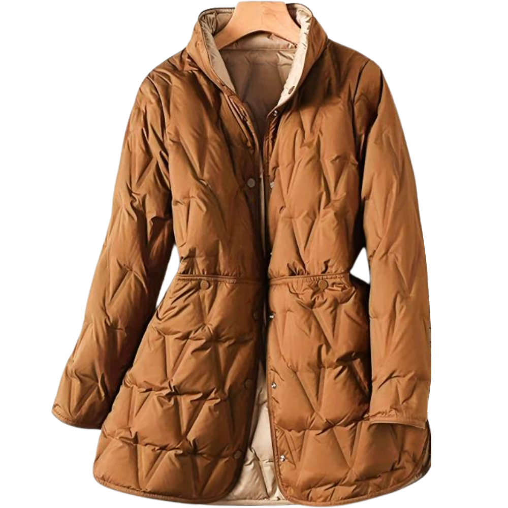 Dames Mid-Length Winterjas – Nylon, Lichtgewicht Down Look, Casual & Warm