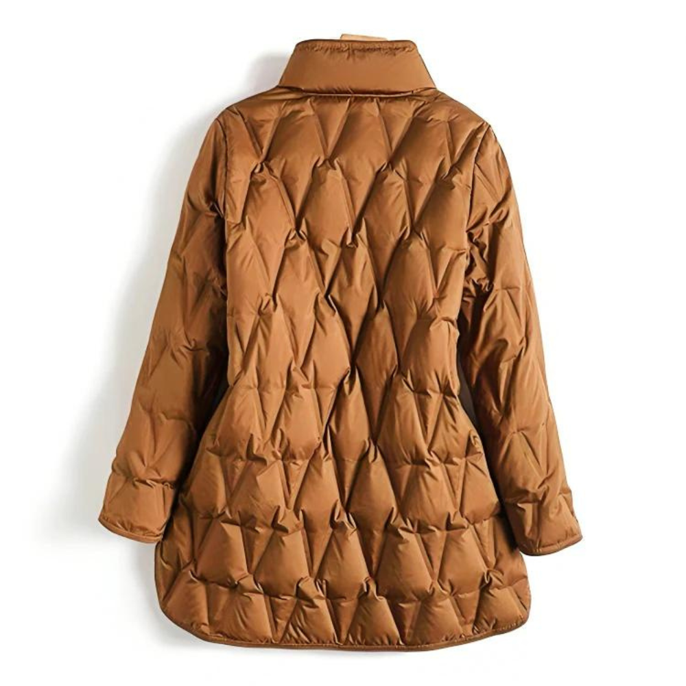 Dames Mid-Length Winterjas – Nylon, Lichtgewicht Down Look, Casual & Warm