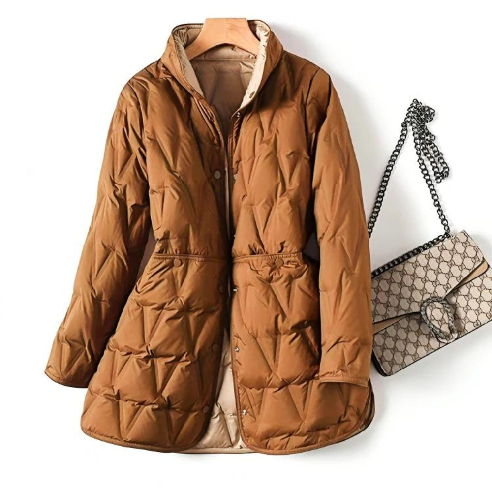 Dames Mid-Length Winterjas – Nylon, Lichtgewicht Down Look, Casual & Warm