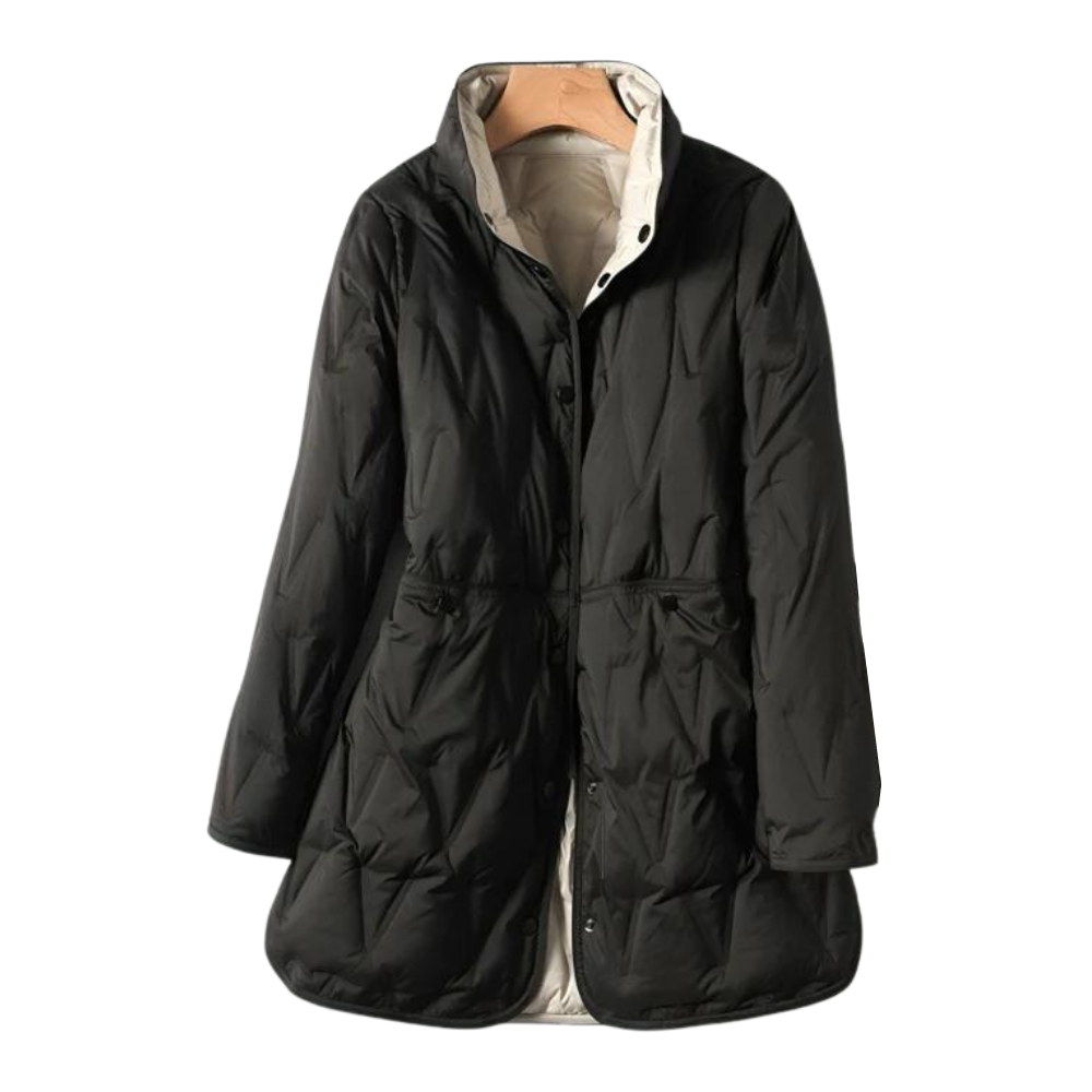 Dames Mid-Length Winterjas – Nylon, Lichtgewicht Down Look, Casual & Warm