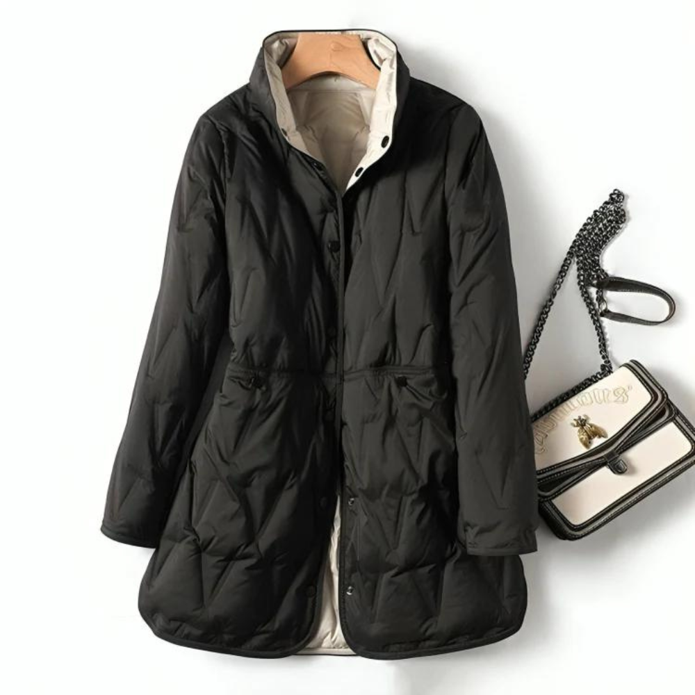 Dames Mid-Length Winterjas – Nylon, Lichtgewicht Down Look, Casual & Warm