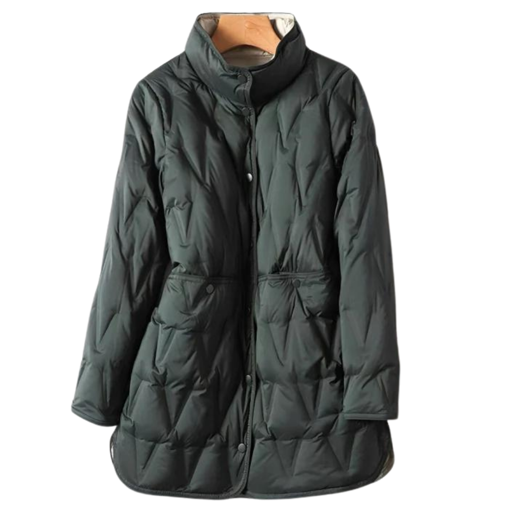 Dames Mid-Length Winterjas – Nylon, Lichtgewicht Down Look, Casual & Warm