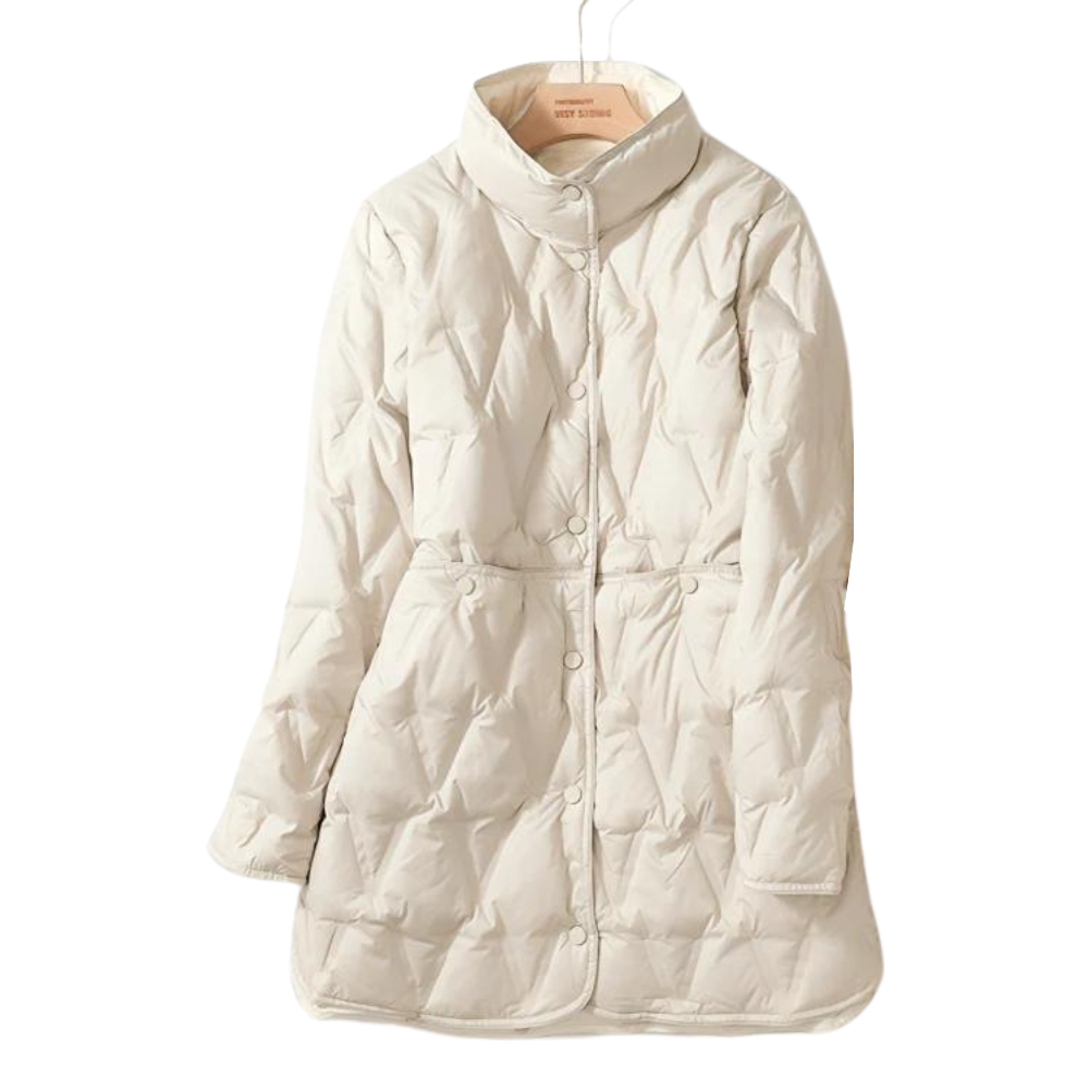 Dames Mid-Length Winterjas – Nylon, Lichtgewicht Down Look, Casual & Warm