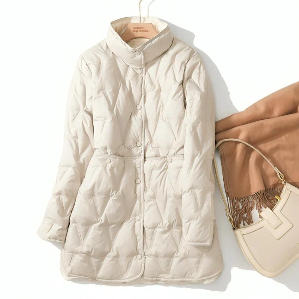 Dames Mid-Length Winterjas – Nylon, Lichtgewicht Down Look, Casual & Warm