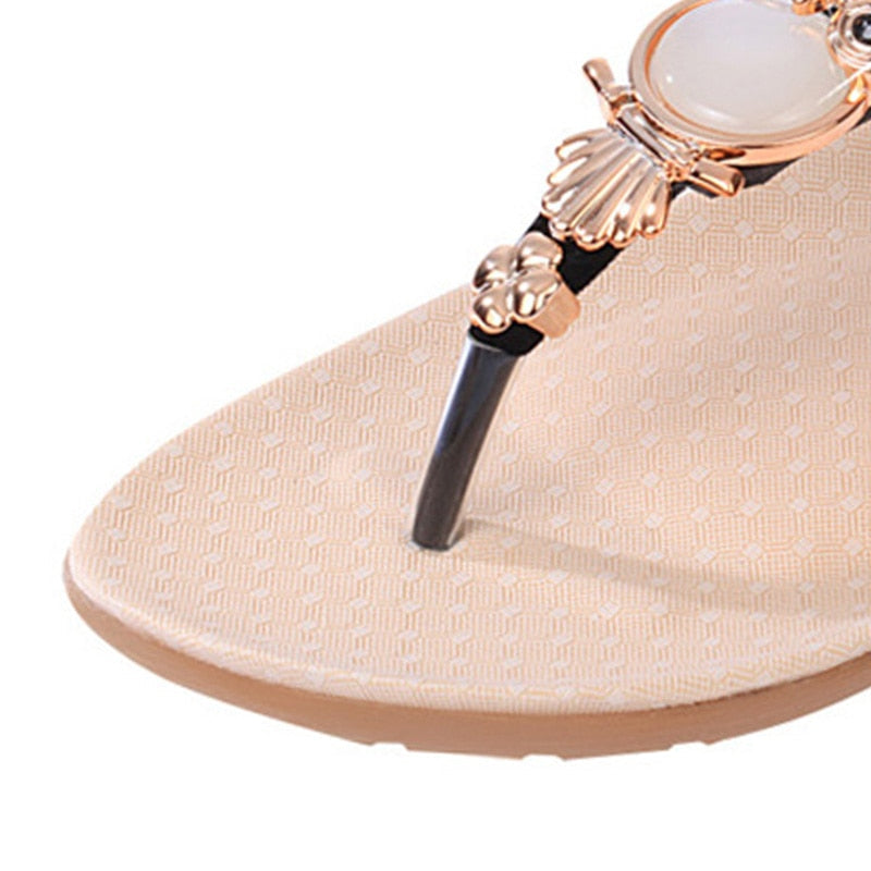 Platte Sandalen voor Dames – PU Leer met Schattig Uilendesign – Comfortabele Elastische Hielband