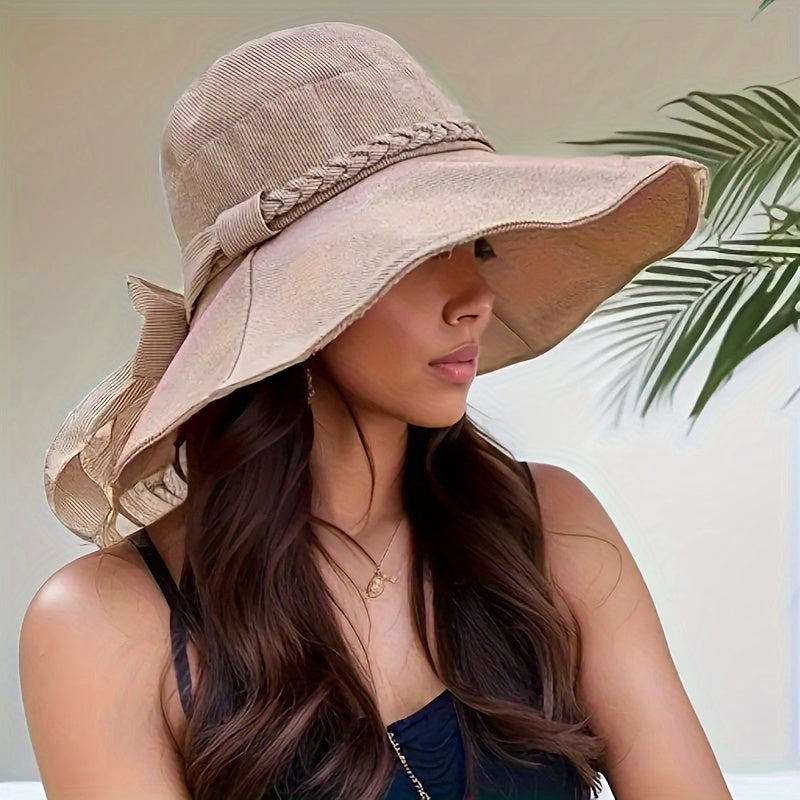 Amke | Dames Zomerhoed met Brede Rand en Strikdetail – Elegante Zonnebescherming met Stijlvol Gevlochten Design