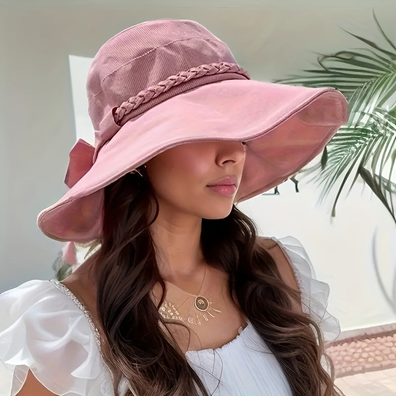 Amke | Dames Zomerhoed met Brede Rand en Strikdetail – Elegante Zonnebescherming met Stijlvol Gevlochten Design