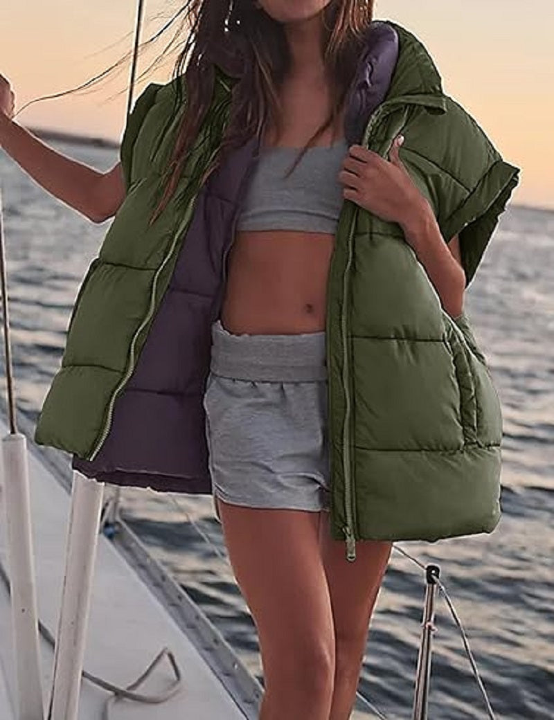 Dames Gewatteerde Bodywarmer – Mouwloos Gilet met Rits en Zakken