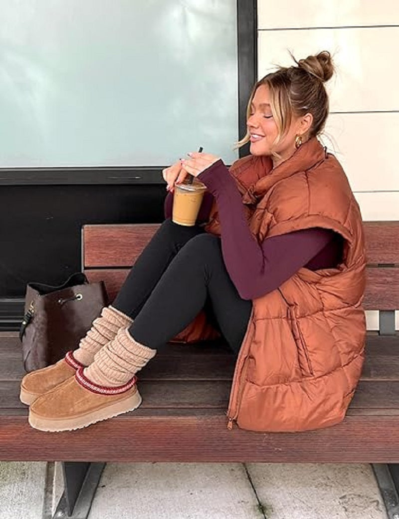 Dames Gewatteerde Bodywarmer – Mouwloos Gilet met Rits en Zakken