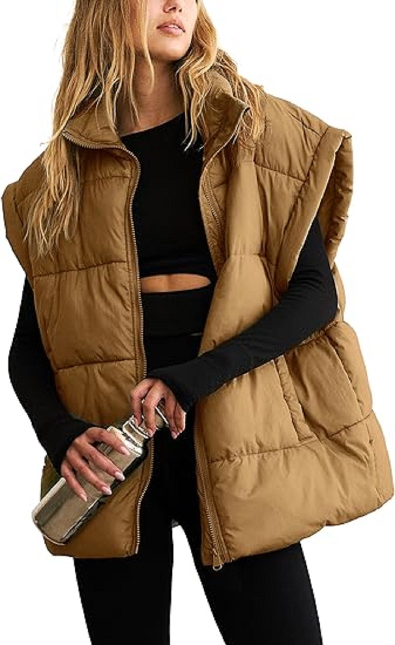 Dames Gewatteerde Bodywarmer – Mouwloos Gilet met Rits en Zakken