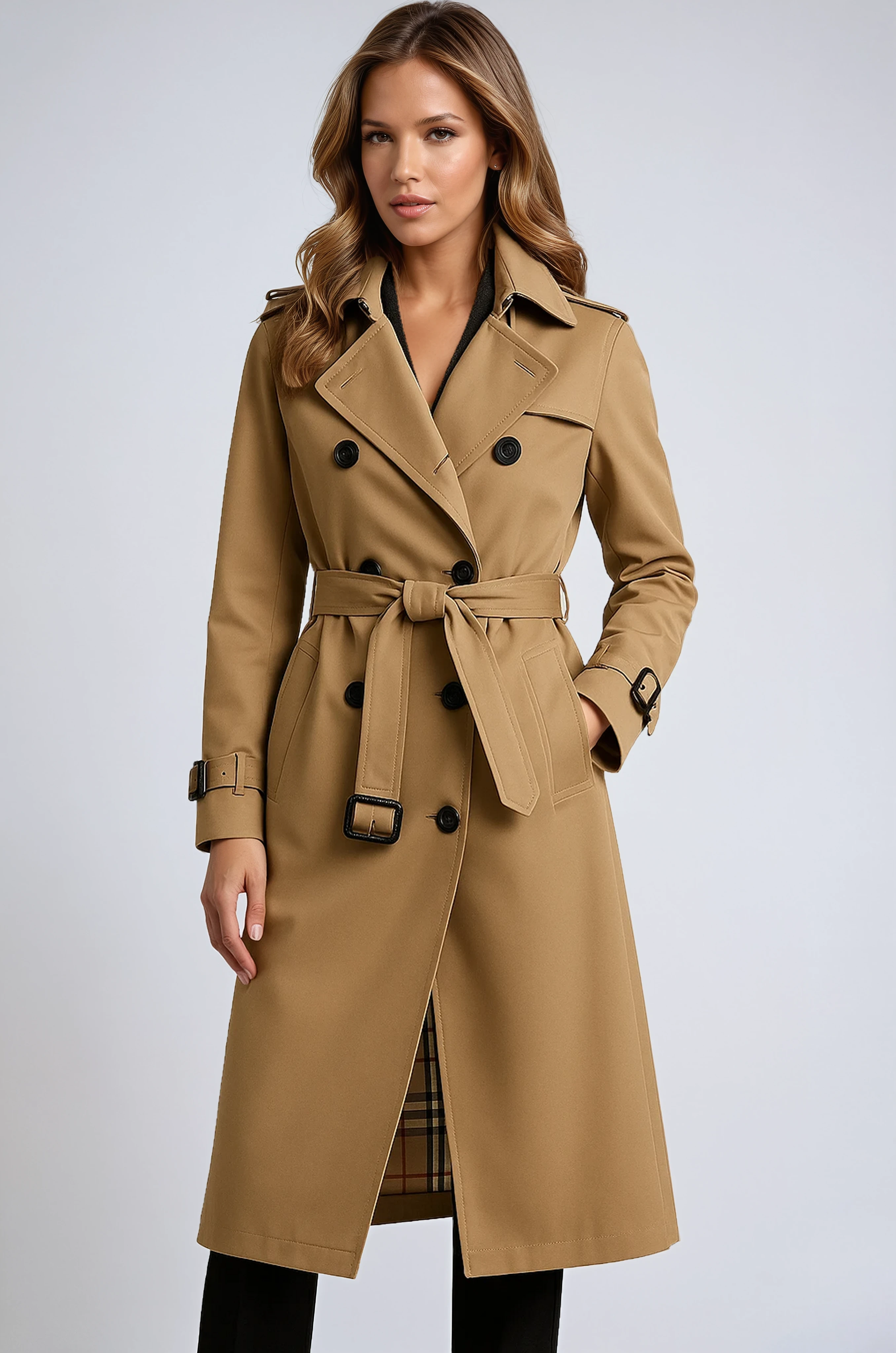 Dames Dubbelrijige Trenchcoat – Met Riem en Dubbele Knoopsluiting, Tussenjas voor Lente en Herfst