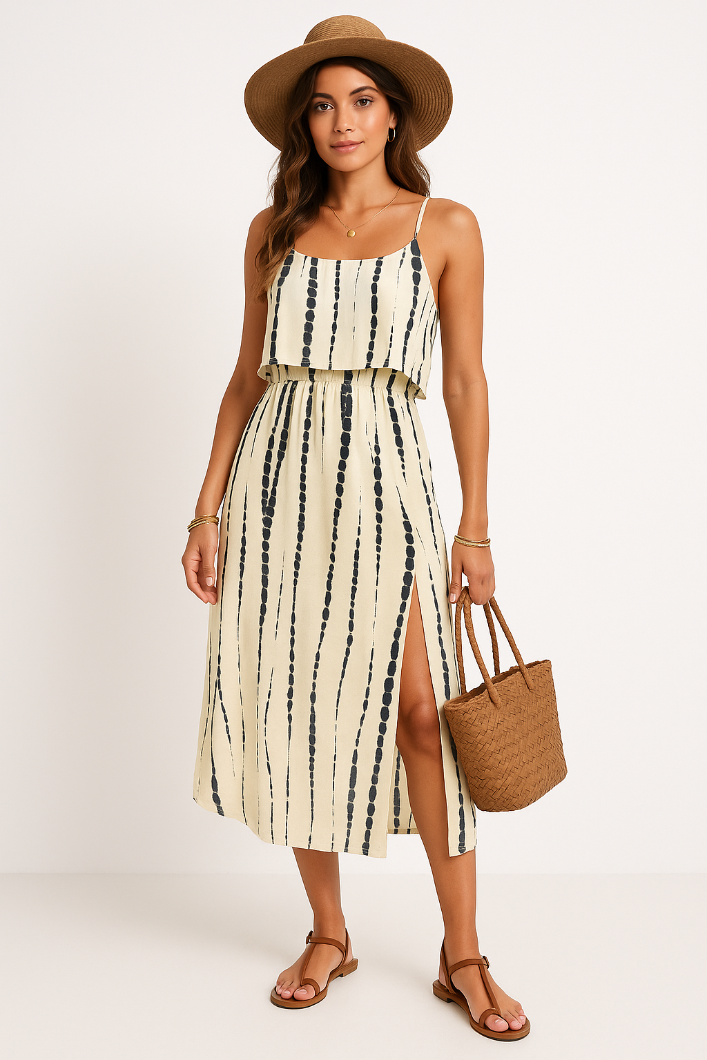 Birgit | Dames Midi Zomerjurk – Mouwloos, Relaxte Pasvorm met Hoge Split en Ademend Design