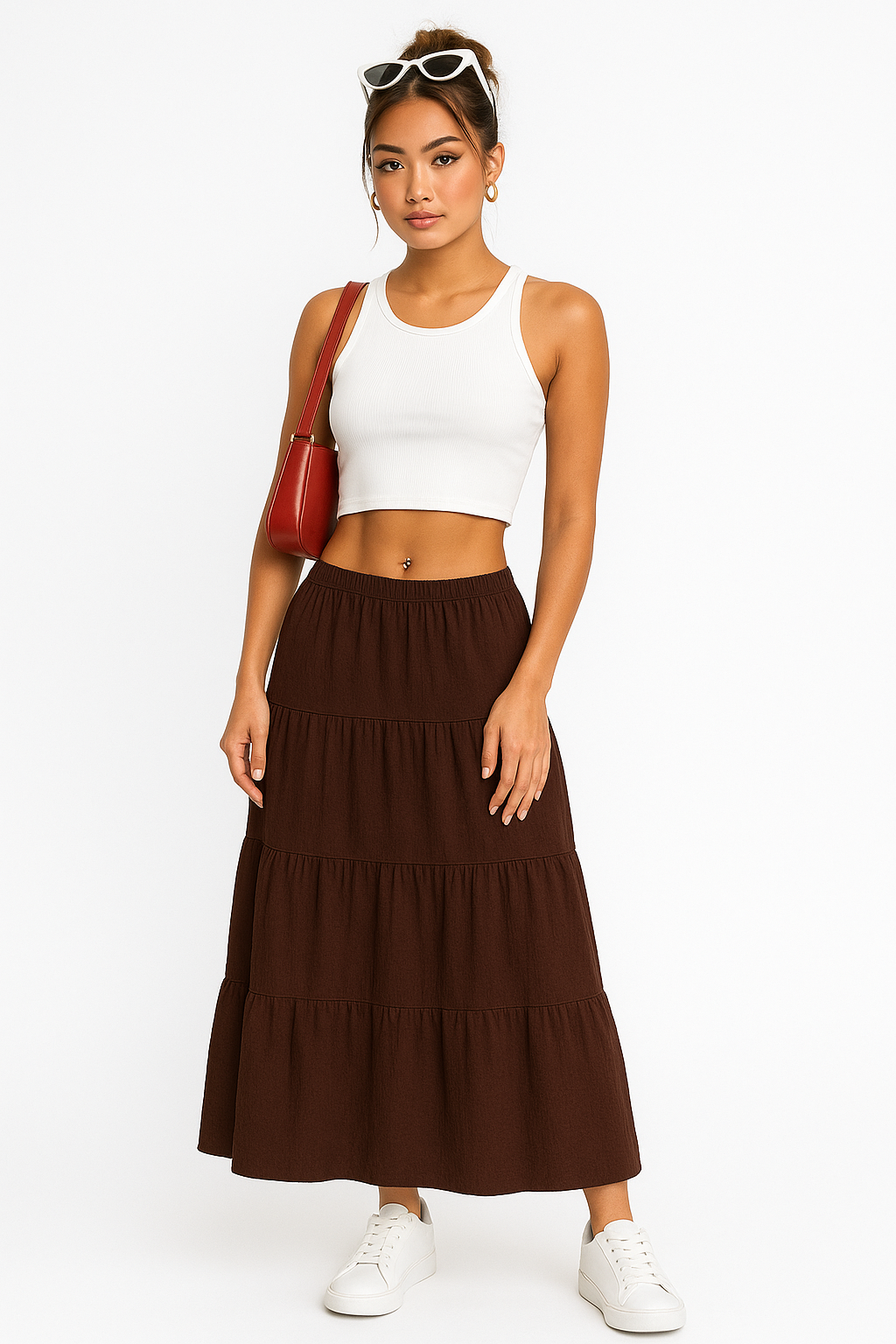 Brechje | Dames Maxi Rok – A-lijn Pasvorm, Gelaagde Ruffles, Trekkoord Taille