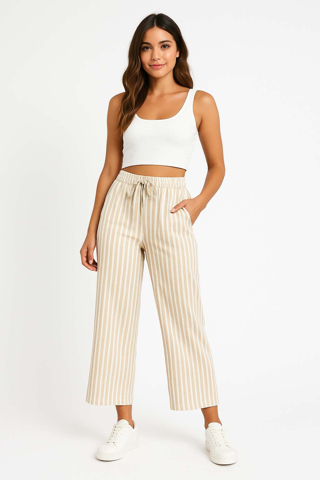 Elisheba | Dames Broek – Wijde Pijpen, Ademend Materiaal, Gestreept Ontwerp, Casual Pasvorm