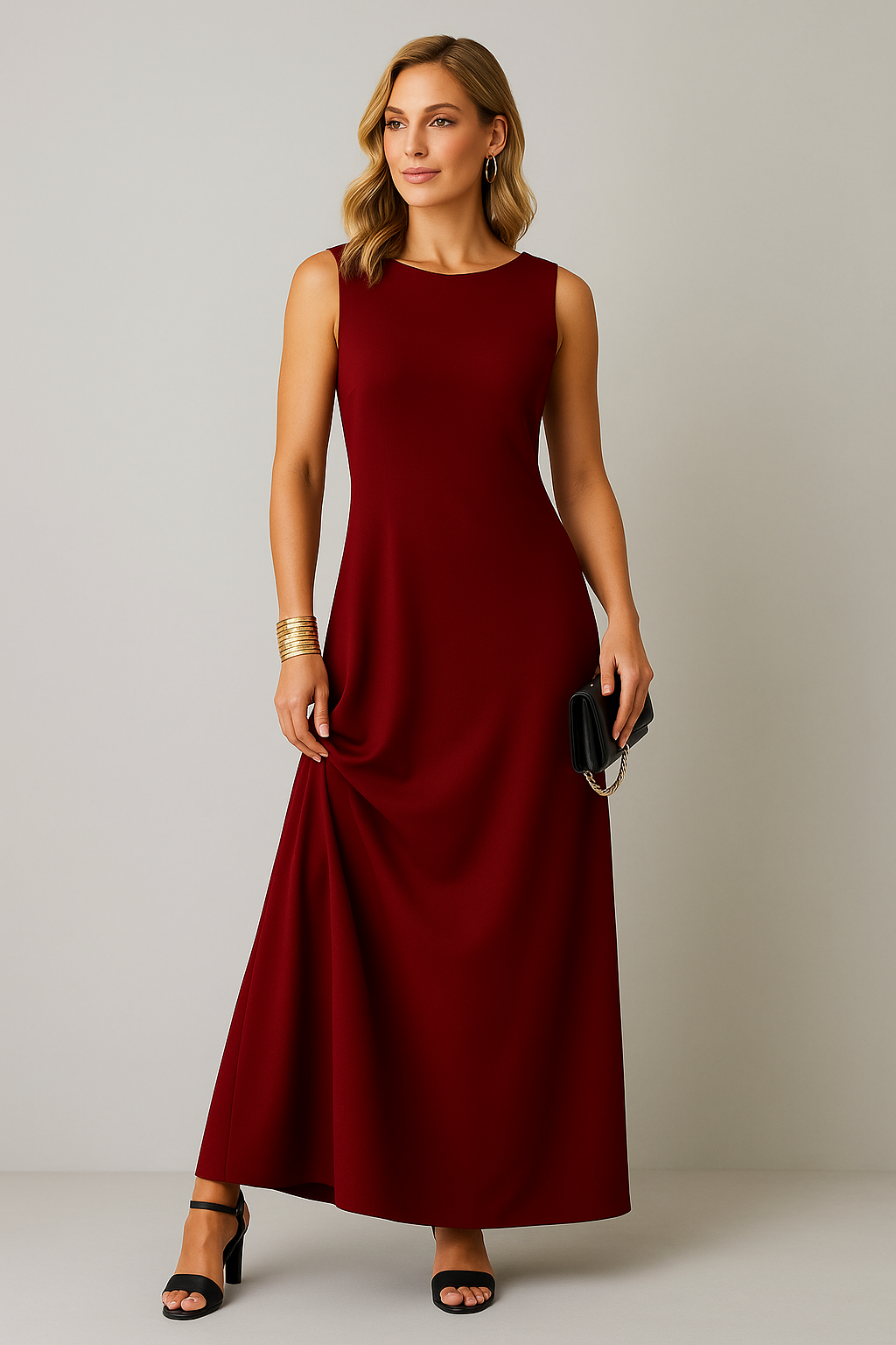 Nanda | Dames Mouwloze Jurk – Halflang – Relaxte Pasvorm – Luxe Ademend Materiaal