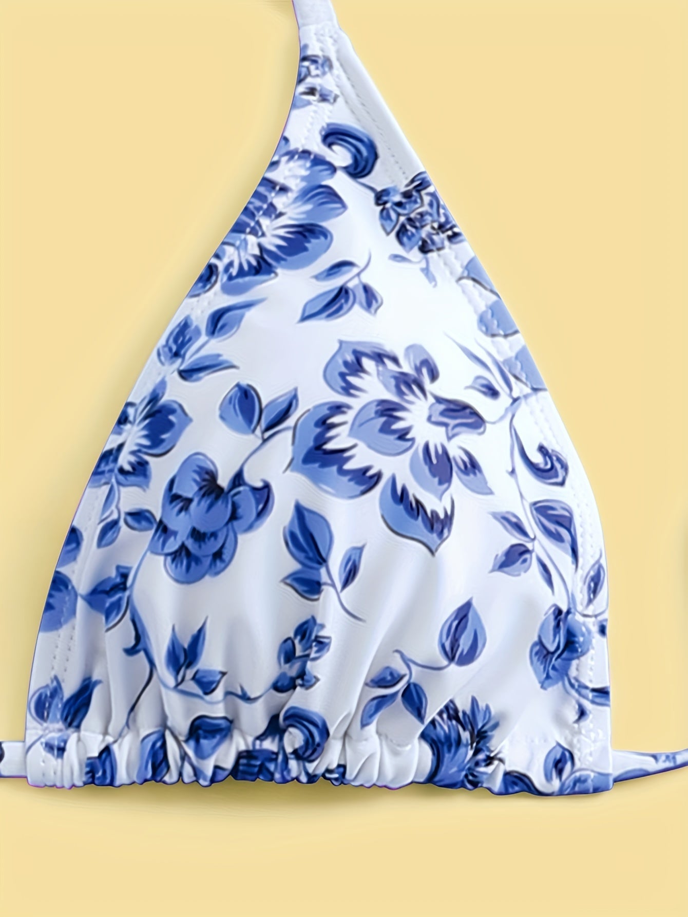 Chique Bikini Set met Bloemenprint en Halternek | Blauw/Wit